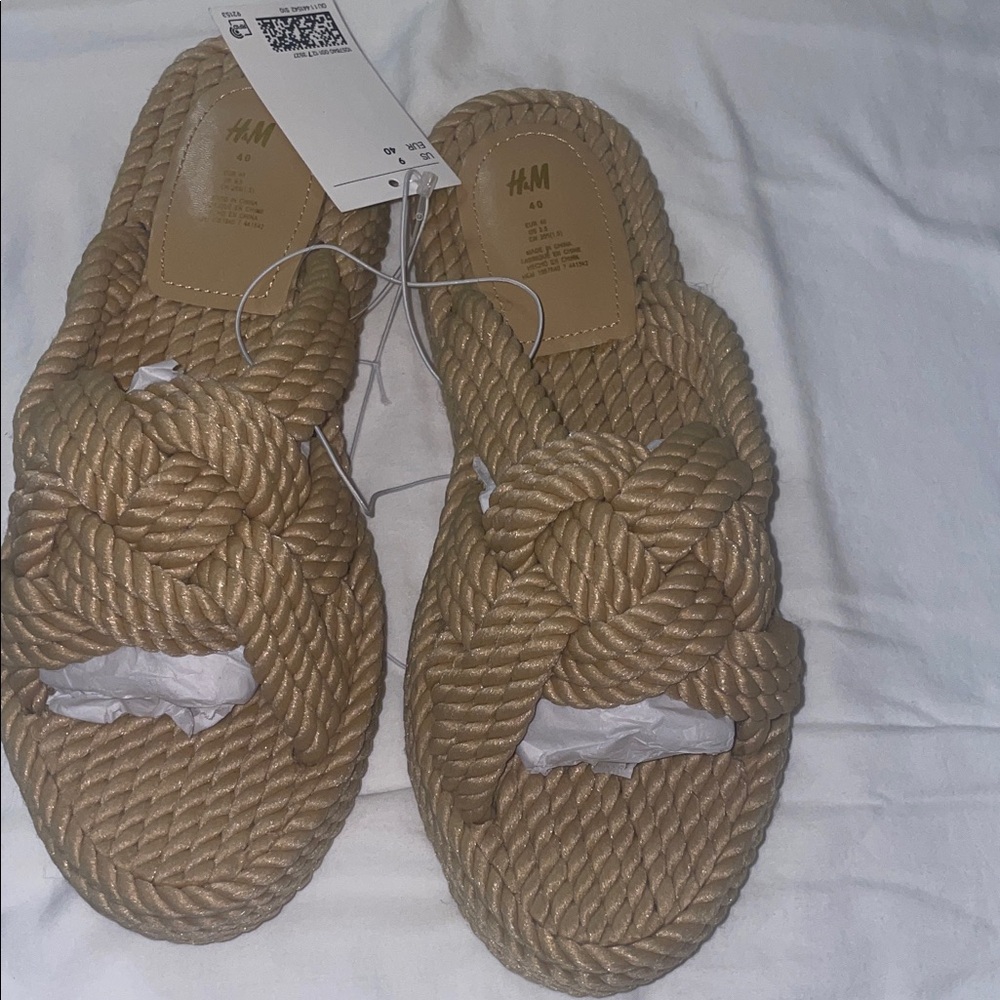 H&M Women's Brown Braided Slip-On Sandals